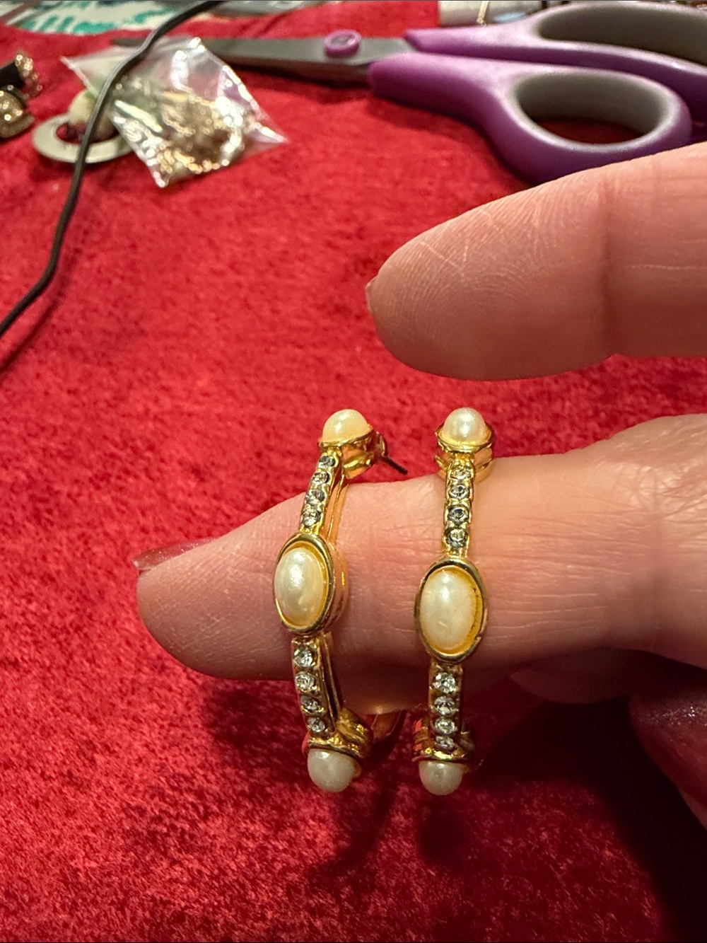 Gold-Tone Pearl & Crystal Hoop Earrings - Women Jewelry like new high quality
